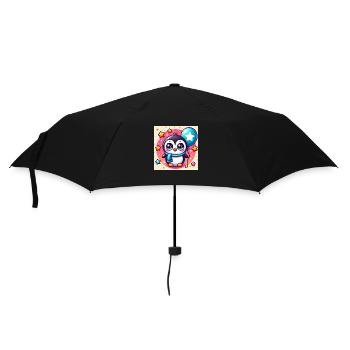 Süsser Pinguin mit Schal, Ballon und Sternen - Regenschirm (klein) - Schwarz - Vorne
