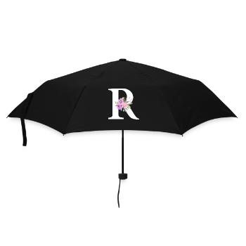 Purple Floral Letter R - Umbrella (small) - black - Front