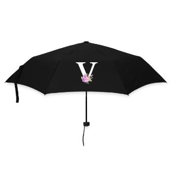Lila floraler V-Buchstabe - Regenschirm (klein) - Schwarz - Vorne