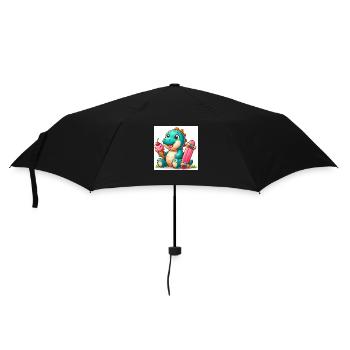 Dino turquoise avec cornet de crème glacée et planche à roulettes - Parapluie standard - noir - Devant