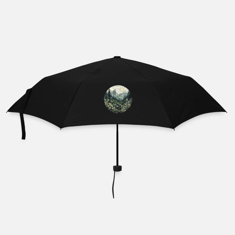 Boho, Blumen, Berge, Landschaft, Natur, Bäume - Regenschirm (klein) - Schwarz
