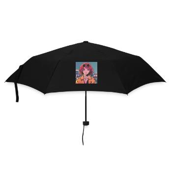 80er Jahre Anime Mädchen beruhigender hochwertiger Modedruck - Regenschirm (klein) - Schwarz - Vorne