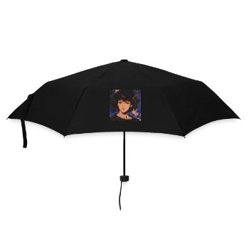 80er Jahre Anime Mädchen beruhigender hochwertiger Modedruck - Regenschirm (klein) - Schwarz - Vorne