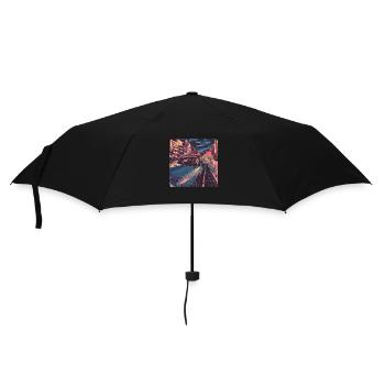 80er Jahre Anime Mädchen beruhigender hochwertiger Modedruck - Regenschirm (klein) - Schwarz - Vorne