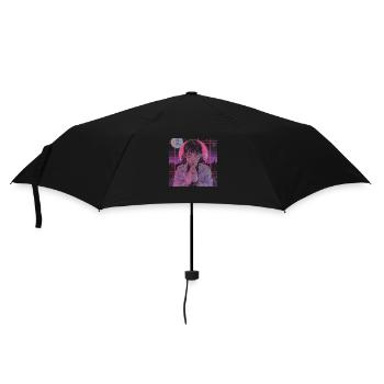 80er Jahre Anime Mädchen beruhigender hochwertiger Modedruck - Regenschirm (klein) - Schwarz - Vorne