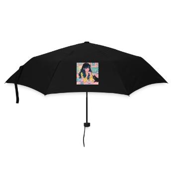 80er Jahre Anime Mädchen beruhigender hochwertiger Modedruck - Regenschirm (klein) - Schwarz - Vorne