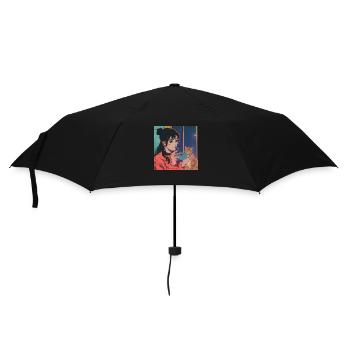 80s anime girl calming high quality fashion print - Umbrella (small) - black - Front
