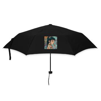 80s anime girl calming high quality fashion print - Umbrella (small) - black - Front