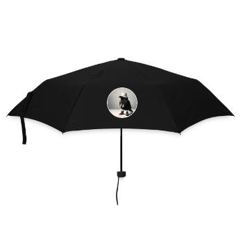 Amsel mit Fernglas, Zeitungshut und Schuhe - Regenschirm (klein) - Schwarz - Vorne