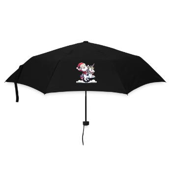 Weihnachtsmann reitet auf Einhorn - Regenschirm (klein) - Schwarz - Vorne