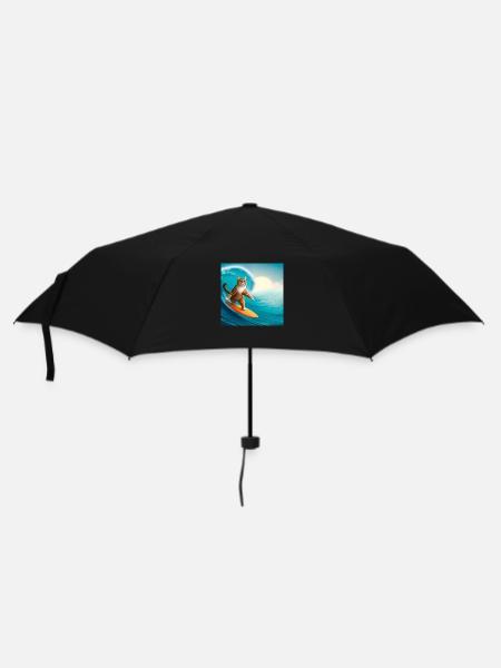 Surfing in Style: Cat on a Surfboard - Umbrella (small) - black