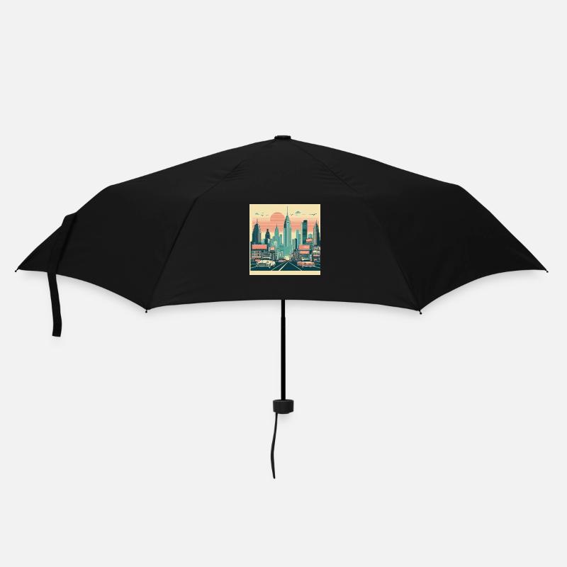 Retro City Sunrise - Umbrella (small) - black