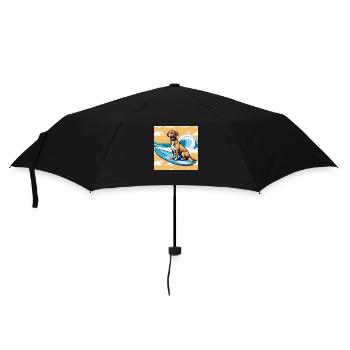 Hund auf einem Surfbrett - Regenschirm (klein) - Schwarz - Vorne