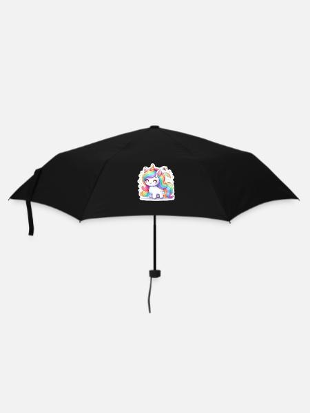 Regenbogen-Einhorn - Regenschirm (klein) - Schwarz