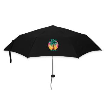 Tropische Palme bei Sonnenuntergang – Urlaubsmotiv - Regenschirm (klein) - Schwarz - Vorne
