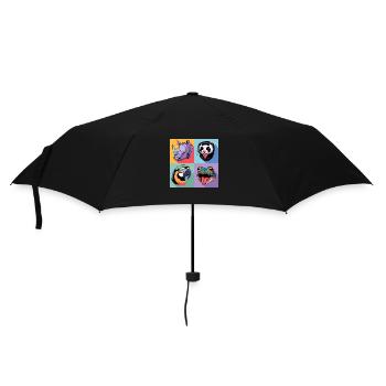 Pop-art Nashorn Papagei Frosch Beutelratte bunt - Regenschirm (klein) - Schwarz - Vorne