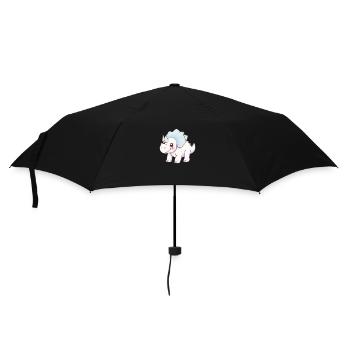 Smiling Cartoon Dinosaur with Blue Bow - Umbrella (small) - black - Front