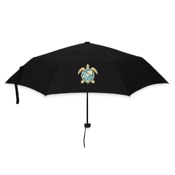 Erde Schildkröte Globus Illustration - Regenschirm (klein) - Schwarz - Vorne