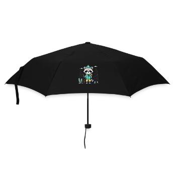 Abenteuerlustiger Waschbär im Wanderoutfit - Regenschirm (klein) - Schwarz - Vorne