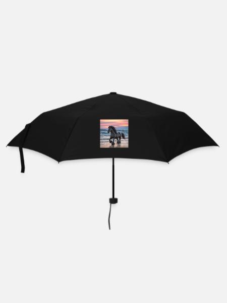 Friesian horse on the beach - Umbrella (small) - black