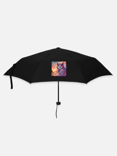 Krafttier Eule - Regenschirm (klein) - Schwarz