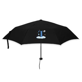 Letter t Blue Clouds Airplane Child - Umbrella (small) - black - Front