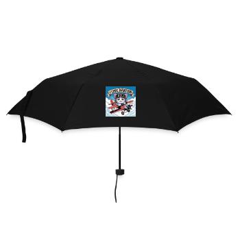 Süsses Kätzchen in einem antiken Doppeldecker - Regenschirm (klein) - Schwarz - Vorne