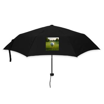 Sport - Golf, Golfball auf dem Abschlag - Regenschirm (klein) - Schwarz - Vorne