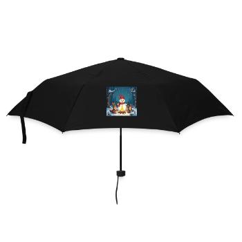 Bonhomme de neige et animaux de la forêt au feu de camp – Cosy - Parapluie standard - noir - Devant