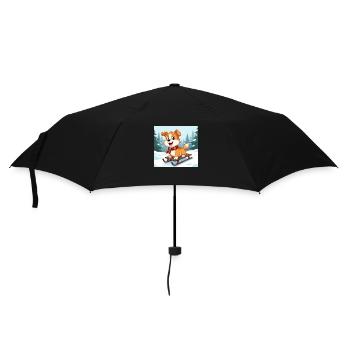 Happy cartoon dog on sled - Umbrella (small) - black - Front