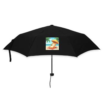 Katze am Strand in der Sonne mit Getränk - Cartoon - Regenschirm (klein) - Schwarz - Vorne