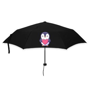 Penguin Holding a Red Heart - Adorable cartoon - Umbrella (small) - black - Front