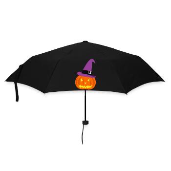 Halloween Kürbis und Hut - Regenschirm (klein) - Schwarz - Vorne