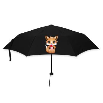 Cute kawaii fox with red ice cream on style - Umbrella (small) - black - Front