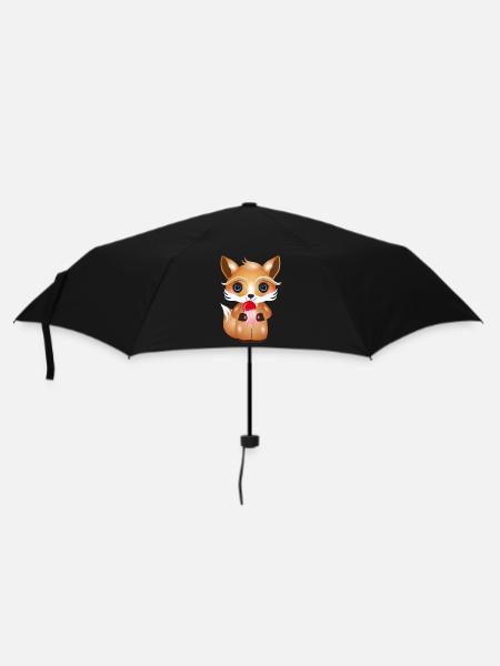 niedlicher Kawaii Fuchs mit rotem Eis am Stil - Regenschirm (klein) - Schwarz