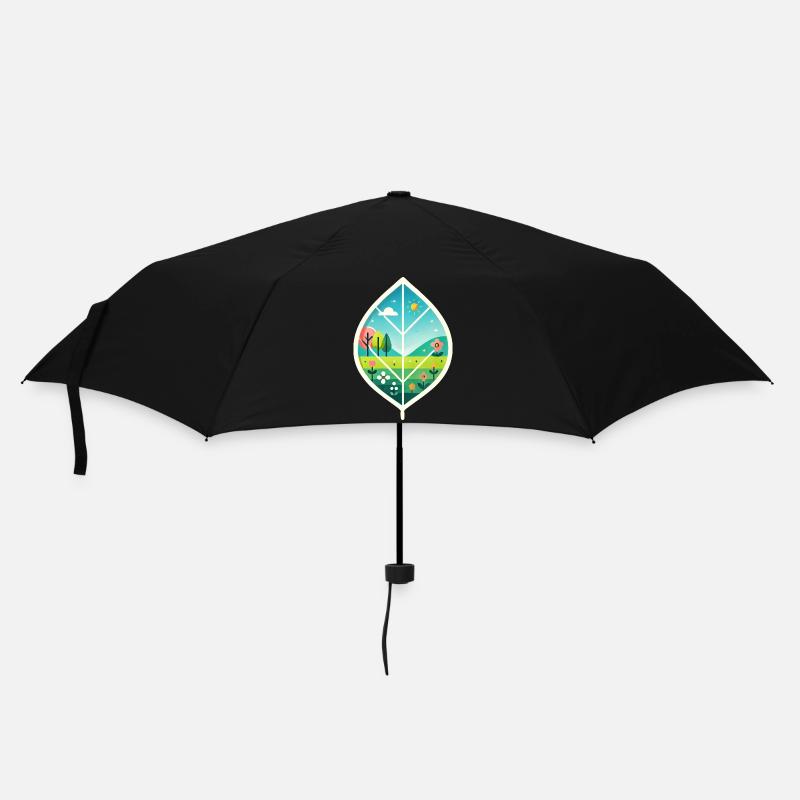 Blatt mit Frühlingslandschaft - Regenschirm (klein) - Schwarz