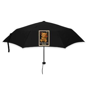Ours en peluche tampon de la Saint-Valentin avec motif de rose - Parapluie standard - noir - Devant