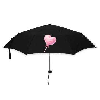 Rosa Zuckerwatte Herz Illustration   - Regenschirm (klein) - Schwarz - Vorne