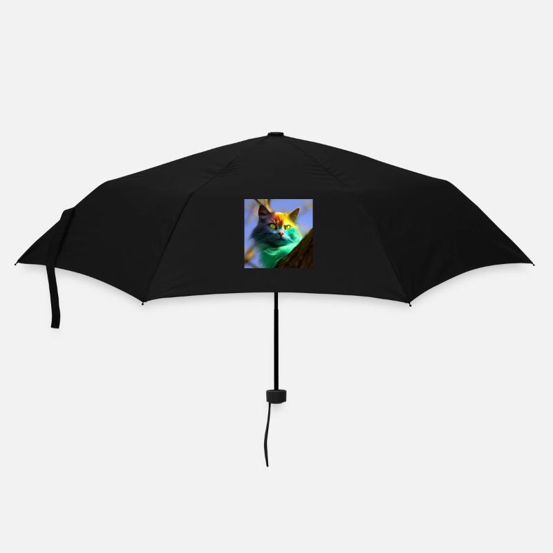 Mehrfarbige Katze auf einem Baum - Regenschirm (klein) - Schwarz