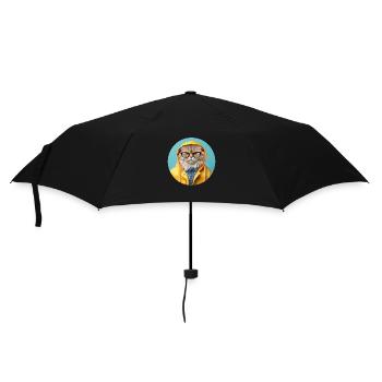 Strict cat with glasses in rain jacket - Umbrella (small) - black - Front