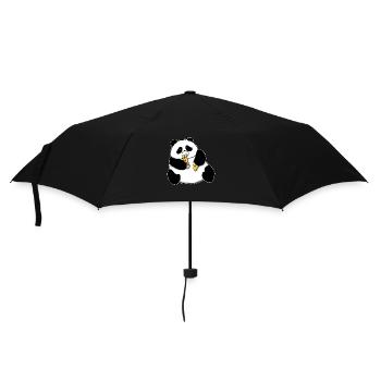 Fat Panda Bear Eating Pizza Funny Comic Style - Umbrella (small) - black - Front