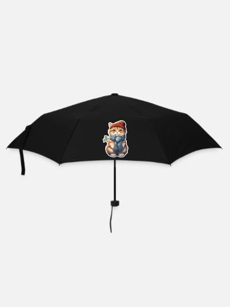 Katze im Winter mit Mütze und Schal - Regenschirm (klein) - Schwarz