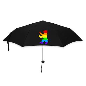 Berliner Bär / Pride Bear / Regenbogen - Regenschirm (klein) - Schwarz - Vorne