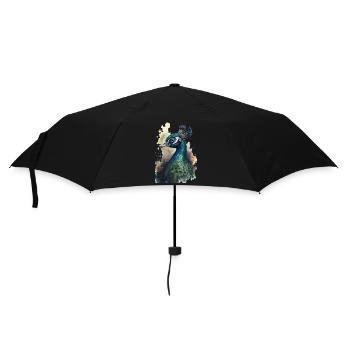 Pfau Wasserfarben Malerei - Regenschirm (klein) - Schwarz - Vorne