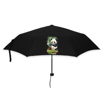 Panda Bär ißt Bambus - Regenschirm (klein) - Schwarz - Vorne