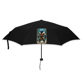 Minotaur, massive bull-headed warrior gripping axe - Umbrella (small) - black - Front