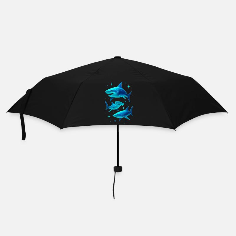 Futuristic Neon Shark Illustration - Umbrella (small) - black