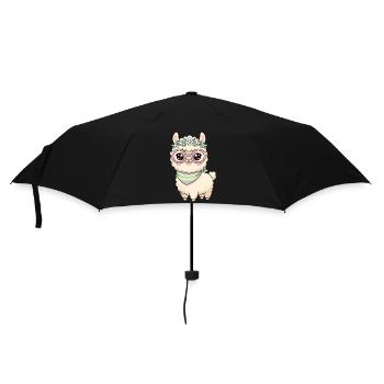 Pastel Llama with Floral Wreath - Umbrella (small) - black - Front