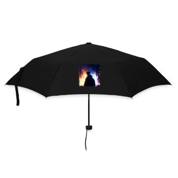 Burning city in neon colors and and young hero - Umbrella (small) - black - Front