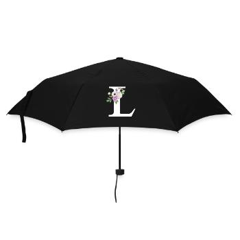 Purple Floral Letter L - Umbrella (small) - black - Front